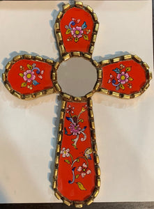 Reverse Painted Glass Wall Cross - Red